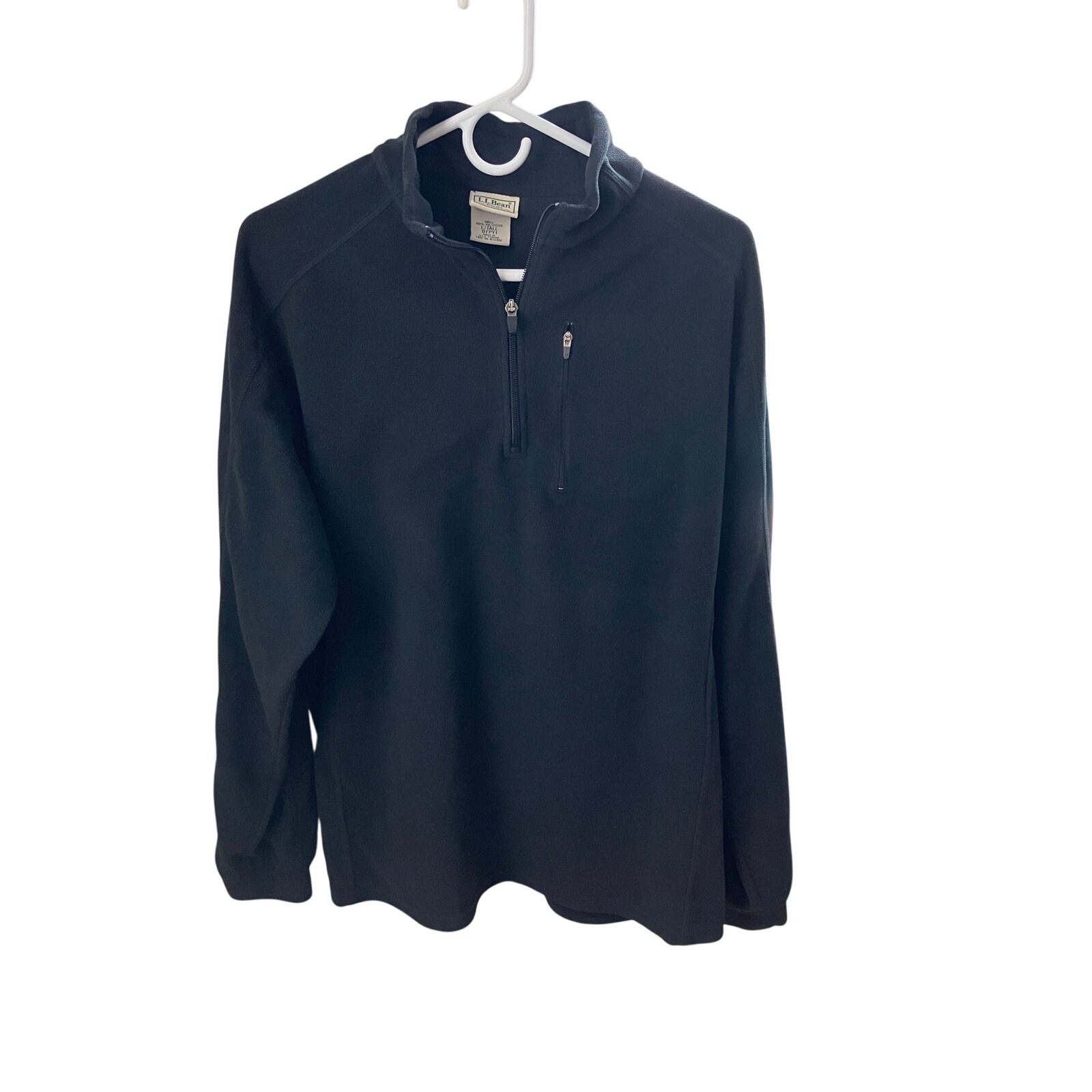 Ll Bean Fleece Pullover Black 1/4 Zip Pocket Tall Men's L